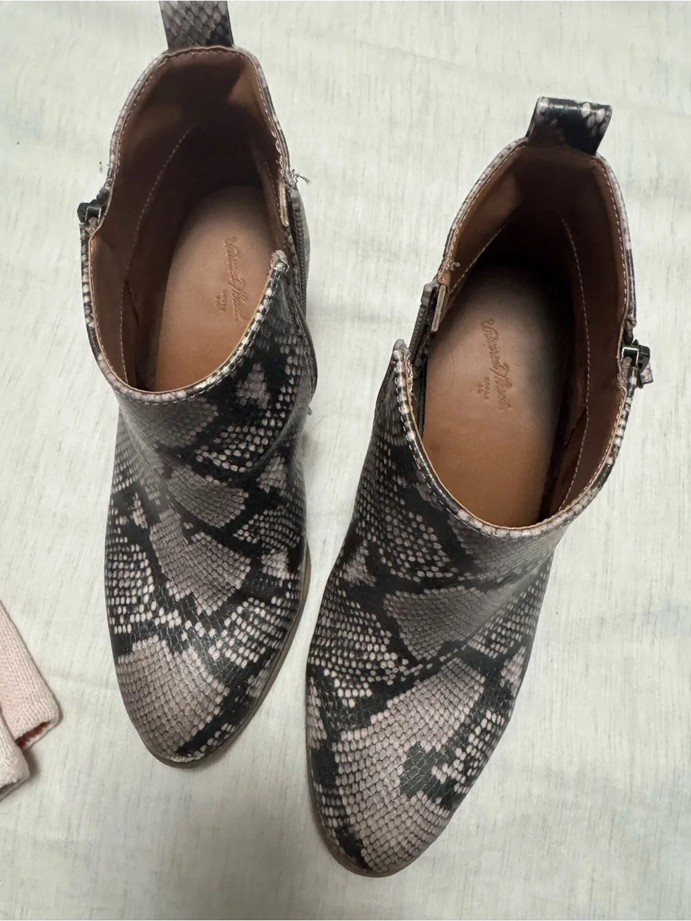 Universal Thread Snake-Print Ankle Boots in Taupe and Black